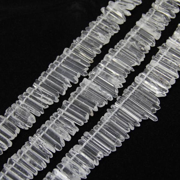 Polished Clear White Quartz Natural Stones Top Drilled Stick Beads Necklace strand,Graduated Raw Crystals Briolettes Spike Points Pendants