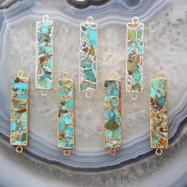 5pcs/lot Rectange Copper Turquoise Connectors Handmade Bracelet,Turquoise Beads Links Charms Making Necklace Fine Jewelry Wholesale Bulk