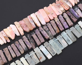 Full strand Top Drilled Slice Loose Beads Spacers Pendants Healing Necklace,Pink Opal,Chaorite,Aquamarine Stones Slab Charms DIY Crowns