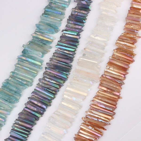 8 Color Choice 15.5 inch High quality Titanium AB Crystal Points Turriform Crystal Quartz Stick Beads Bulk Quartz Mystic Crystal Top Drilled