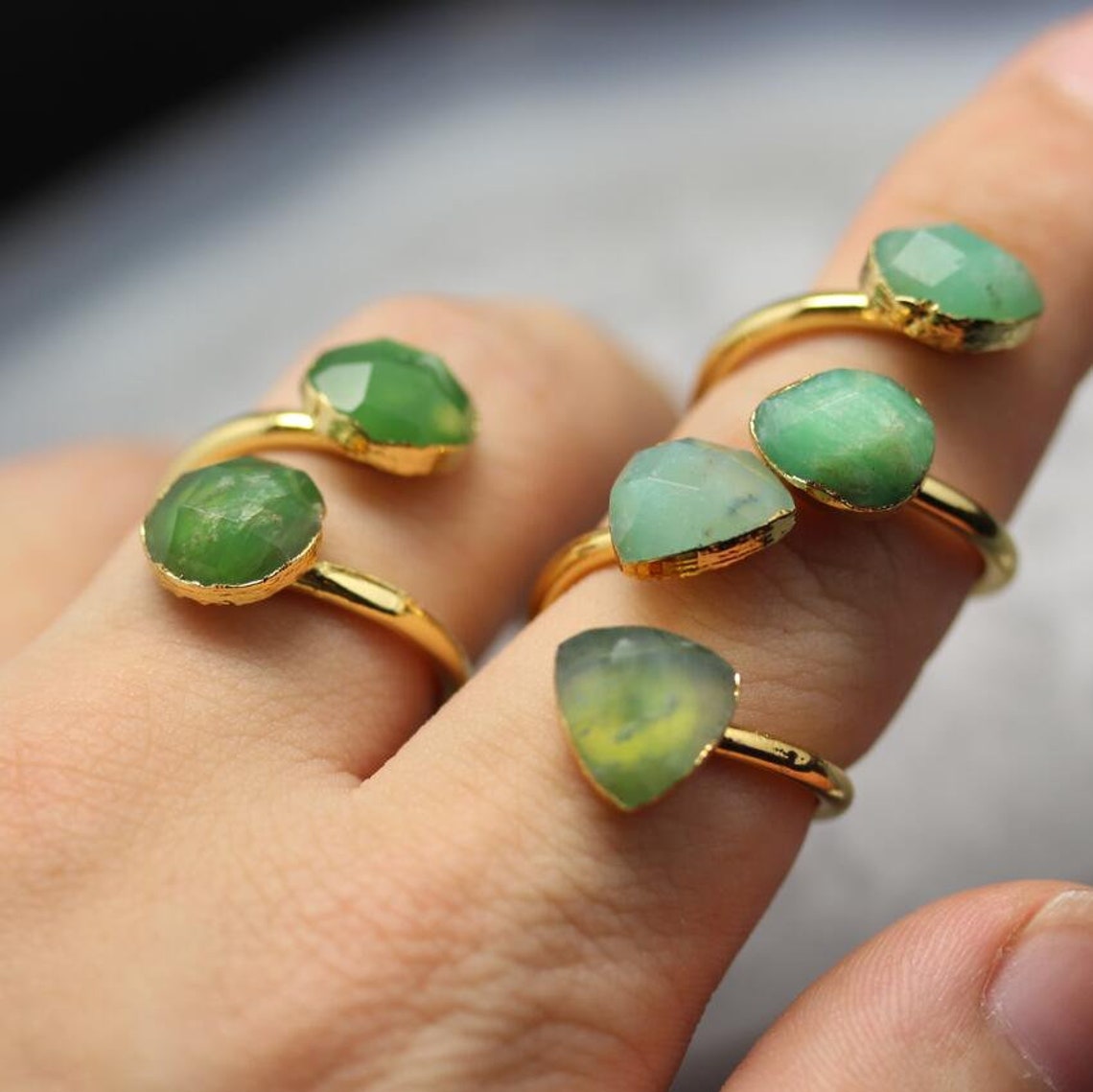 Green Agate Rings JewelryFaceted Agate Statement RingGold Etsy