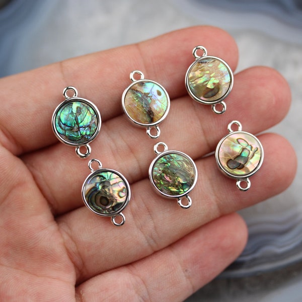 5-10pcs/lot Abalone Shell Connectors Plated Silver Copper Round Coin Shell Charms Links Beading Necklace Crafts Bracelet Bulk