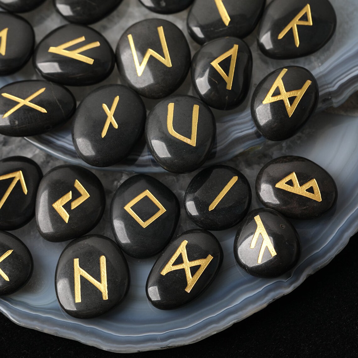 25pcs Set Black Obsidian Rune Stones Healing Energy Chakra - Etsy