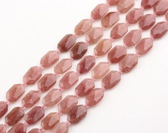 Full strand Strawberry Quartz Faceted Slab Loose Beads Charms Bracelet,Natural Quartz Crystals Center Drilled Cut Slice Beads for Necklace