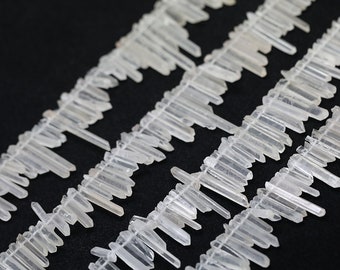 Full strand Tiny White Quartz Crystal Point Pendants Findings,Natural Quartz Top Drilled Stick Briolettes Loose Beads Spike Crystal Crowns