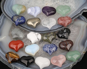3-10pcs Random Stone Sale,25mm Undrilled Hole Gemstones Heart Beaded Jewelry Decor,Polished Heart Healing Quartz Crystal Charms LOVE Gifts