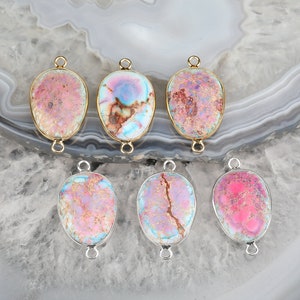 Sky Blue Pink Light Color Sea Sediment Jasper Stone Oval Slab Connector Charms Crafts Jewelry DIY Bracelet Necklace Supplies Accessories