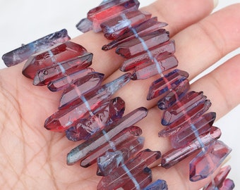 8inches strand Blue Purple Quartz Stick Points Pendant Supplies,Center Drilled Crystal Quartz Tusk Spike Beads Briolettes Necklace Bulk