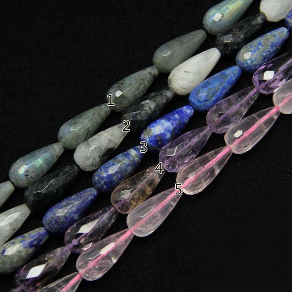 5 Color Choice Natural Stone Faceted Teardrop Beads,High Quality Lapis Rose Quartz Amethyst Labradorite Gemstone Nugget Beads