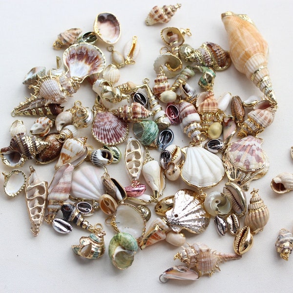 Summer Sea Shell Sample Pack 100pcs/lot,Natural Beach Snail Cowrie Shell Conch Shell Starfish Shells Charm Pendant Boho Necklace Jewelry