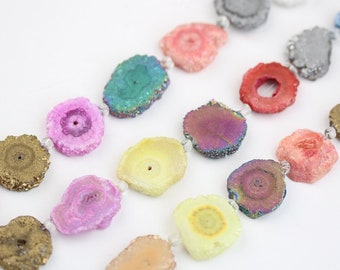 Colourful Druzy Agate Center Drilled Sun Flower Loose Beads Druzy Pendants strand,Rock Drusy Geode Slab Charms Crafts Necklace Jewelry Bulk