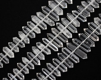 Full strand Polished Clear Quartz Center Drilled Double Hexagon Beads for Necklace,Natural Quartz Crystal Faceted Stick Points Pendants