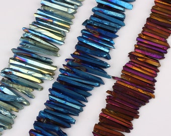 3 Color Choice Titanium Quartz Point Bead Rough Natural Crystal Quartz Point Beads Strand Top Drilled Crystal Point Bead Healing Crystal