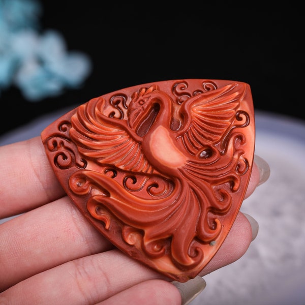 Exact Items As Picture Sales,Red Wood Bead Pendant,Handmade Carved Bird Phoenix Angel Elephant Design Choice,Unique Wood Gift,Rustic Jewelry