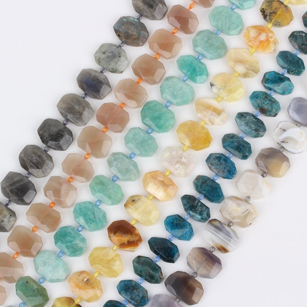 Center Drilled Amazonite Labradorite Agate Slice Beads,Graduated Slabs Bead,Natural Faceted Raw Stone Nugget Beads 14-16x18-22mm 15.5"Strand