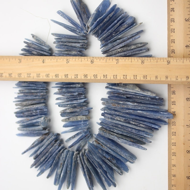 Only 1 Strand Rock Kyanite Top Drilled Loose Beads Slices Charms Pendants,Natural Blue Kyanite Gemstones Graduated Spacers for Necklace
