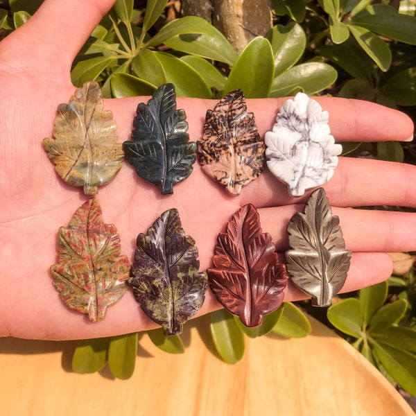 1.5'' Top Drilled Hand Carved Quartz Crystal Leaf Statue,Gemstone Leaf Pendant,Healing Crystals Pendant,Metaphysical Crystals,Reiki Chakra