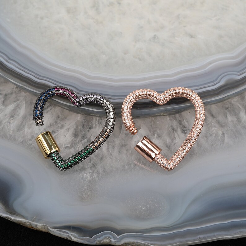 1-5pcs Micro Pave CZ Clasp for Jewelry Crafts,Heart Zircon Beads Screw Clasps Findings,Carabiner Screw Lock,Component Clasps
