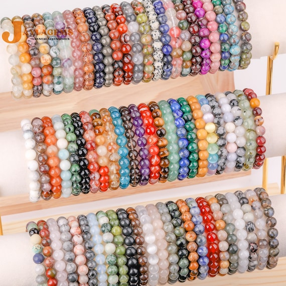 10pcs 4-8mm Stretchy Stone Bracelets Mix Natural Gemstone Beads