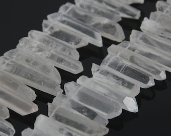 Large Natural Clear White Rough Quartz Gems Long Stick Points Pendants Supplies strand,Top Drilled Raw Crystals Spikes Necklace Jewelry Bulk
