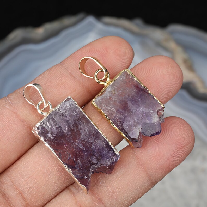 3-10pcs Raw Amethyst Druzy Rectangle Slice Pendants DIY | Etsy