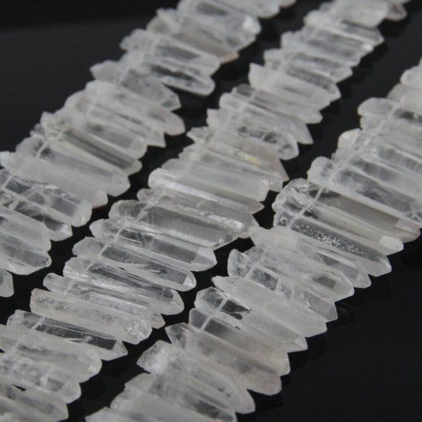 Rough Natural Clear White Quartz Graduated Sticks Points Pendants Supplies strand,Top Drilled Raw Crystals Gems Spike Beads Necklace Jewelry