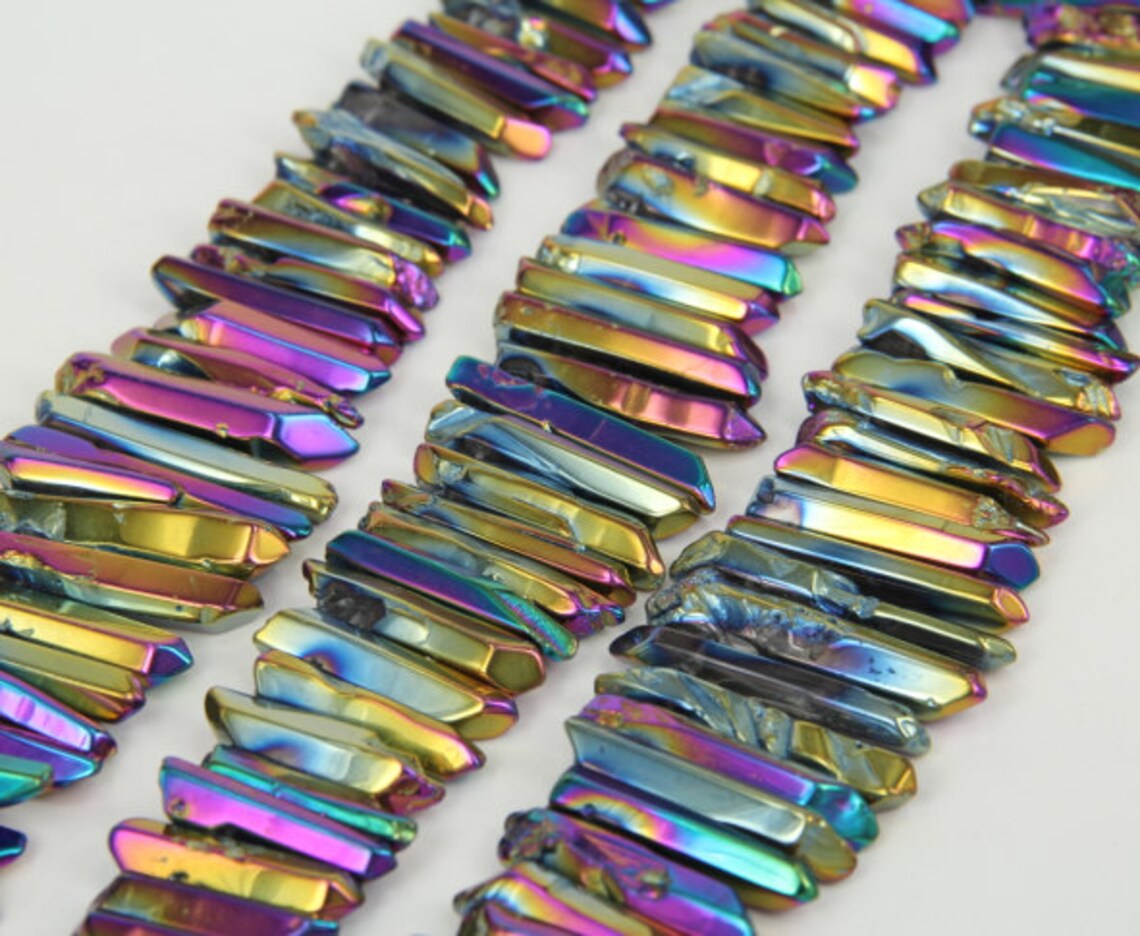 Polished Rainbow Titanium Quartz Stick Beads Pendants Strand Etsy