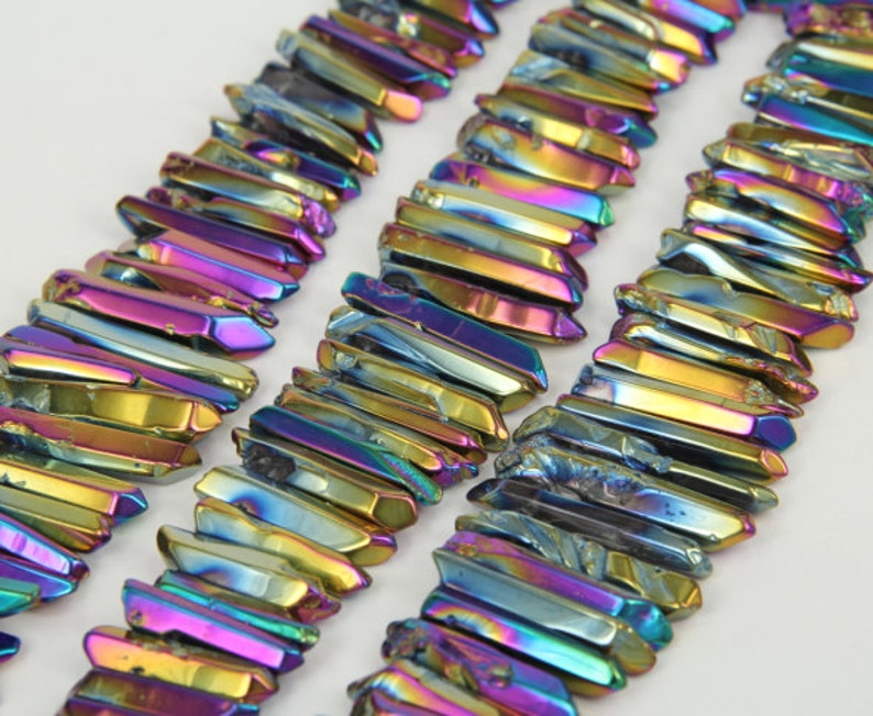 Polished Rainbow Titanium Quartz Stick Beads Pendants Strand Bulk,Raw Crystals Gemstone Points Beads Necklaces Charms Jewelry Bild 1