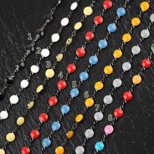 Gunmetal Plated Chains Jewelry,6mm Faceted Round Coin Enamel Rosary Chain,more color Wire Wrapped Links DIY Bracelet