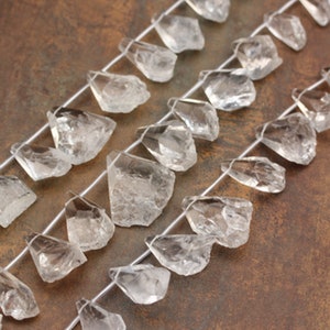 Full strand Large Clear Quartz Crystal Graduated Nugget Loose Beads Pendants,Natural Raw Crystals Gemstones Points Charms Making Necklace