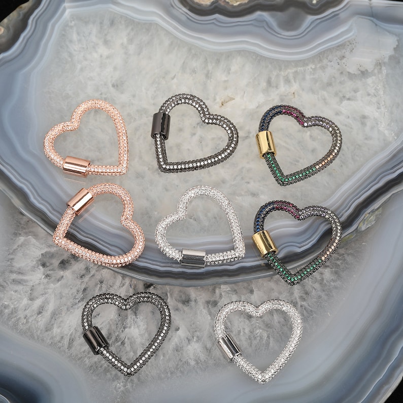 1-5pcs Micro Pave CZ Clasp for Jewelry Crafts,Heart Zircon Beads Screw Clasps Findings,Carabiner Screw Lock,Component Clasps