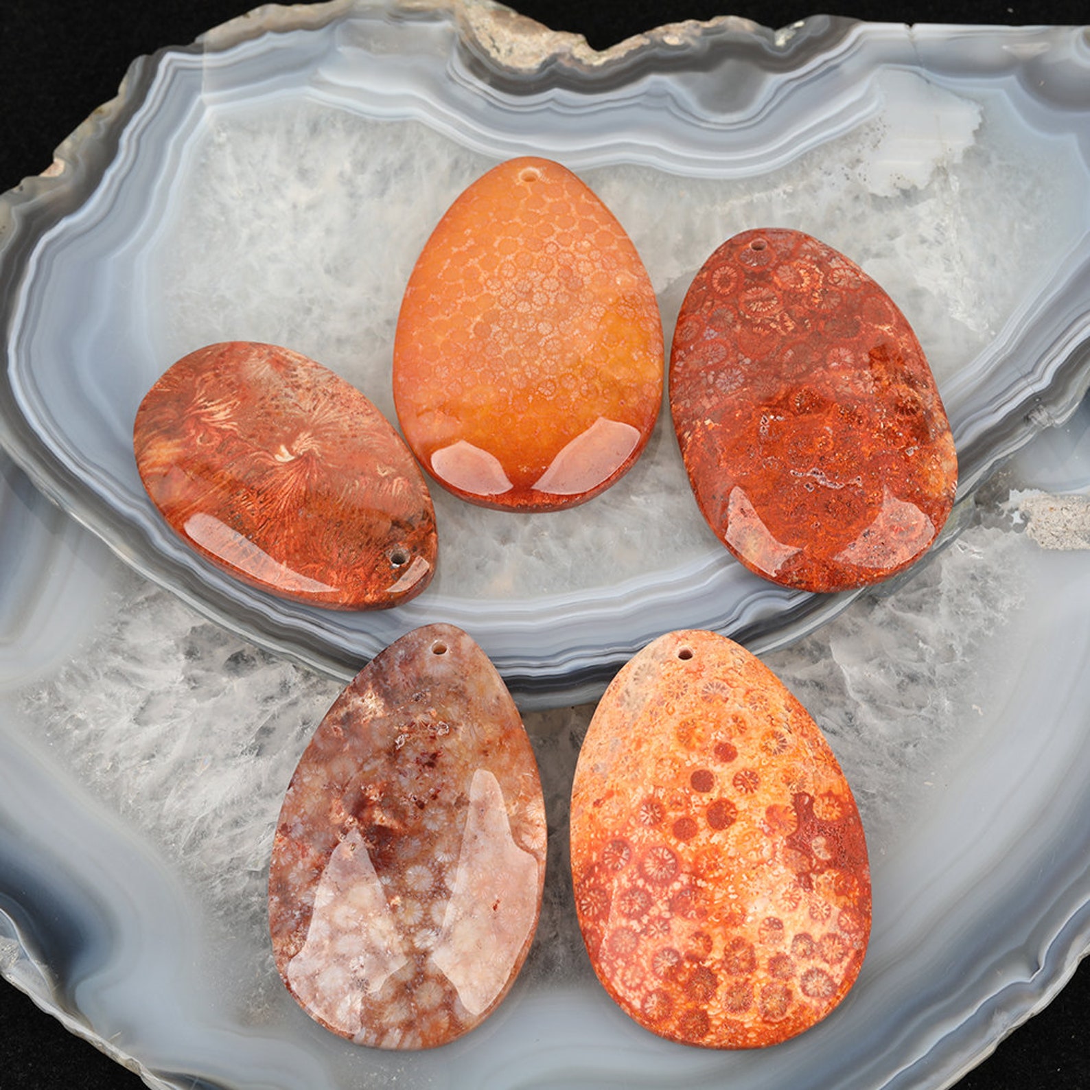 310pcs Orange Chrysanthemum Jasper Smooth Slab Slice Charms Etsy