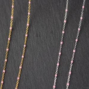 10feet 2mm Pink Enamel Beads Wire Wrapped Stainless Steel Connectors Tiny Enamel Rosary Chains Beading Bracelet Wholesale Findings image 2