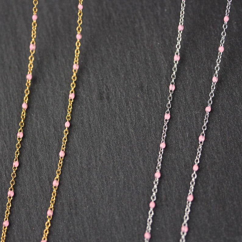 10feet 2mm Pink Enamel Beads Wire Wrapped Stainless Steel Connectors Tiny Enamel Rosary Chains Beading Bracelet Wholesale Findings image 2