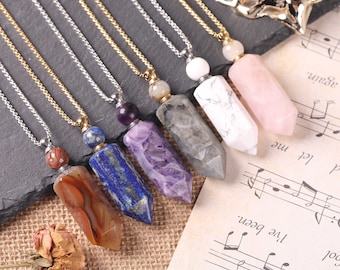 23 Kinds Of Gemstone ,Crystal Point Perfume Bottle Necklace Pendant Wand Quartz Crystals,Crystal Point Necklace Wholesale,Best friend Gifts.