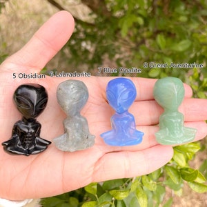 11 Kinds Stones 1.6inches Natural Hand Yoga Alien Carved,Quartz Alien Skull,Mineral Specimen,Crystal Gift,Home Decoration,Crystal Sculpture image 6
