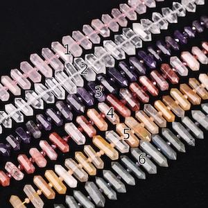 2.0mm Center Hole Rose Quartz Drilled Faceted Nugget Beads Pendants,Double Stick Points Raw Crystals Polished Natural Stones Craft Necklace