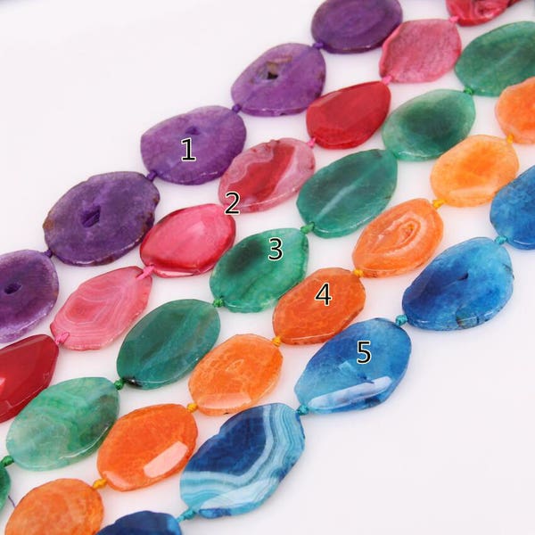 5 Color Choice Drilled Large Agate Slab Beads Faceted Trapezoid Slice Agate Flower Lace Agate Beads Jewelry Making Craft Necklace Charms