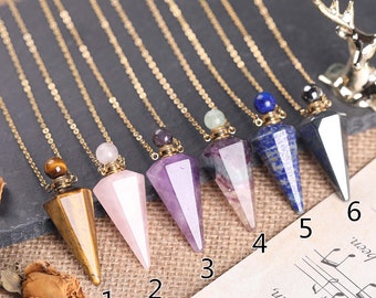 Wholesale Natural Stone Stick Point Pendulum Vial Necklace Yoga Jewelry,Faceted Sticks Essential Oil Diffuser Necklace Gift