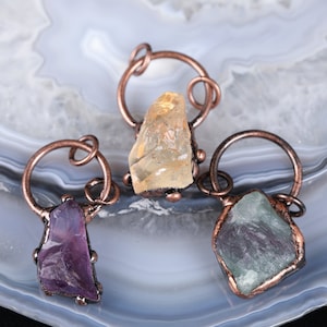 Freeform Stone Beads Pendant,Fluorite Citrine Amethyst Gemstone Pendant for Healing Necklace Women,Antique Bronze Pendant Jewelry Making Diy