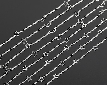 10feet/lot Silver Copper Star Chains Findings,Star & Crescent Moon Chain for Jewelry Making,DIY Body Chains Crafts Accessories Wholesale