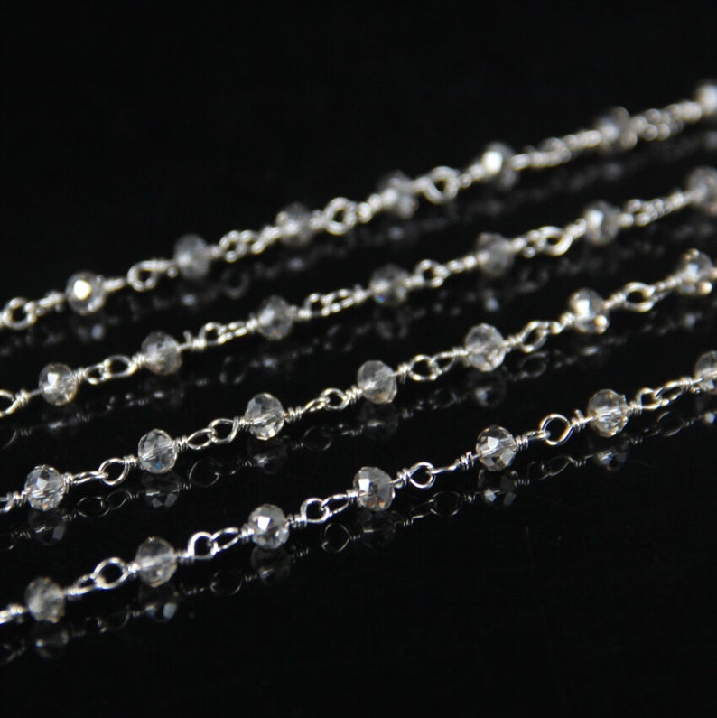Fashion Beading Supplies Chains,Gray Titanium Glass Crystal Plated Silver Wire Wrapped Link Faceted Rondelle Beads Jewelry Bracelet 10 feet