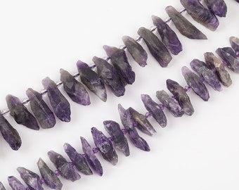 Raw Amethyst Quartz Drilled Point Loose Beads Pendant for Jewelry Making strand,Rock Quartz Crystal Gemstones Spike Charms Crafts Crowns