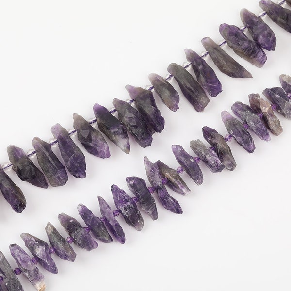 Raw Amethyst Quartz Drilled Point Loose Beads Pendant for Jewelry Making strand,Rock Quartz Crystal Gemstones Spike Charms Crafts Crowns