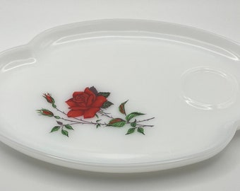 Vintage 1950 Federal Dura-White Milk Glass Rosecrest Rose Snack / Tea Cup Plate 10"