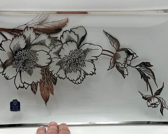 Vintage Rockwell Silver Co. Sterling Overlay Peony Motif Dienblad 13,75"