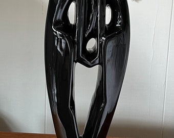 Vintage Royal Haeger Statue Mann Frau Liebhaber Rendevous #6034 Schwarz glänzende Skulptur Liebendes Paar hoch 19,5"