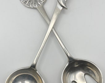 Vintage-Paar aus Zinn, himmlische Sonne und Mond, Servierutensilien, Salatnudeln, 29,2 cm, 2er-Set