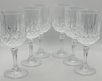 Cristal D'Arques-Durand aus Frankreich Longchamp Kristallweingläser / Wasserkelche, Vintage 8er-Set, 4oz