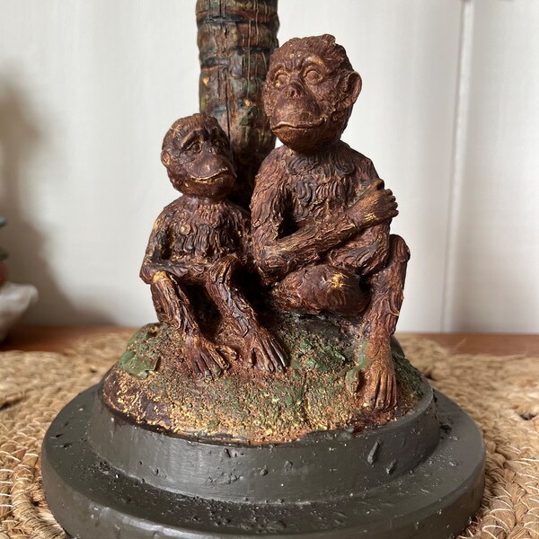 Rare Unique Primate Monkey Palm Tree Resin Pop Table Lamp 23” SPECIAL!